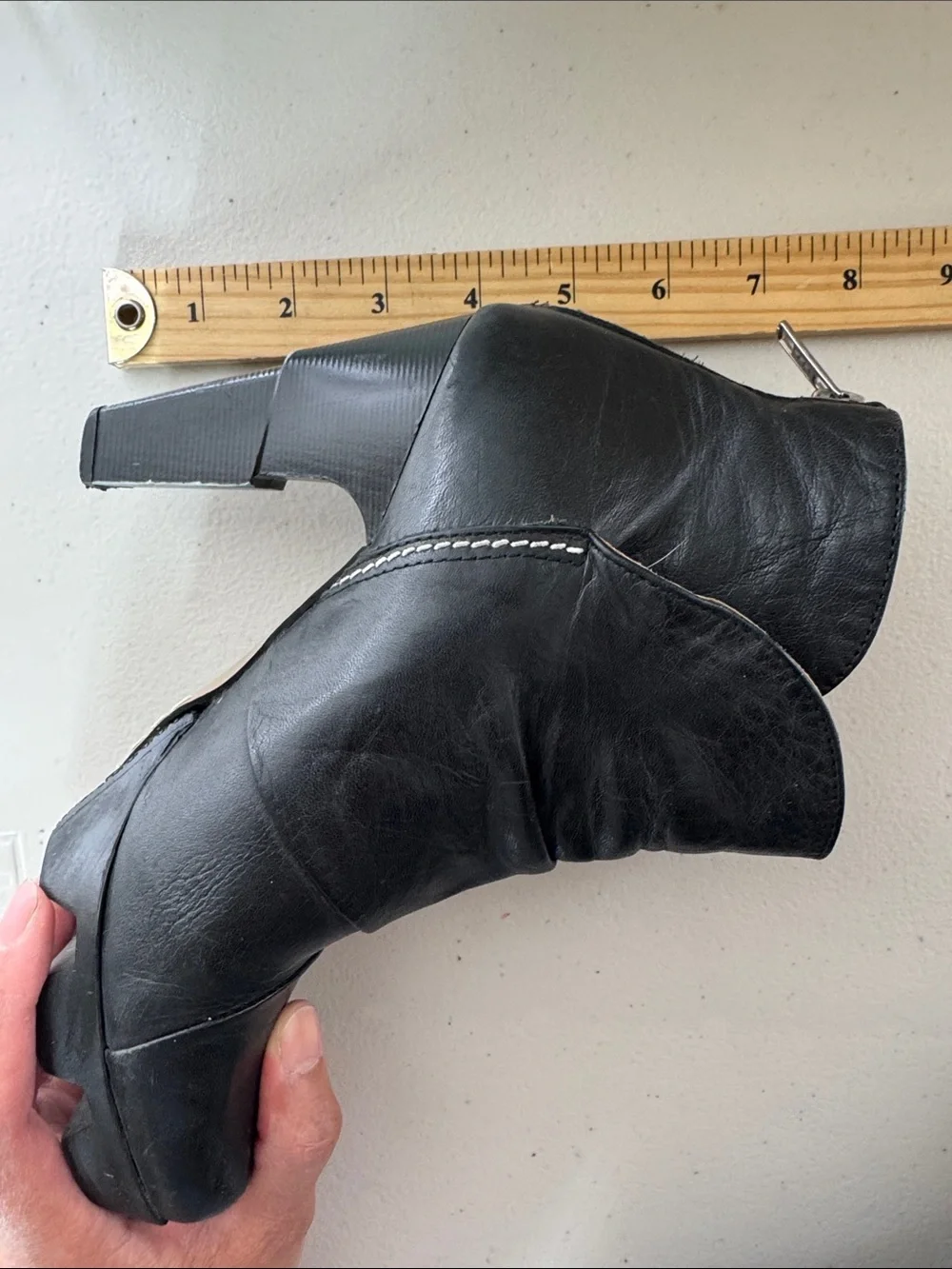 LIKE SMUG Black Leather Heeled Ankle Boots Size 36 Platform Moto Boho Steampunk - Picture 13 of 15